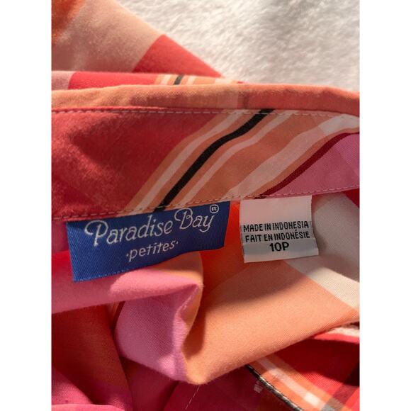 Paradise Bay Petite Size 10 Button Down Shirt Plaid Coral Pink - Picture 10 of 10